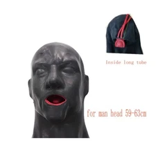 Latex Rubber Gummi Hood Inside Long Tube Gimp Mouth Sheath Fetish Masculine Mask
