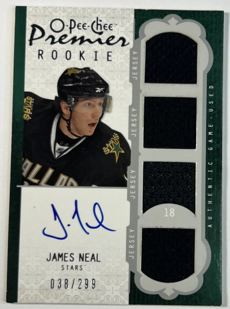 2008-09 O-Pee-Chee Premier James Neal Rookie Quad-Jersey Auto /299 Rookie RC #53