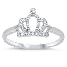 White CZ Solitaire Crown Tiara Princess Ring 925 Sterling Silver Band Sizes 4-10
