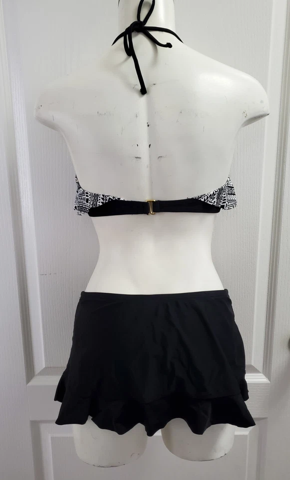 Womens Sz Small Bikini Top & Skirt Bottom Black & White Matching Swim Separates - Image 2 of 4