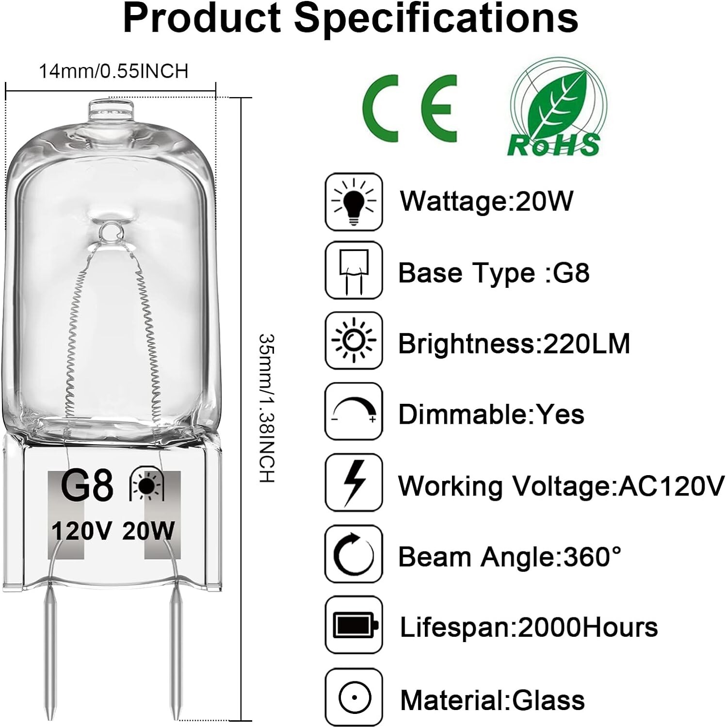 G8 Halogen Light Bulbs 20W Dimmable 120V G8 Base 2Pin Xenon Bulb 12 Pack T4 JCD eBay