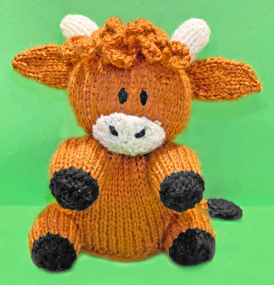 KNITTING PATTERN - Highland Cow Choc Orange cover / 15 cms Farm Animal toy