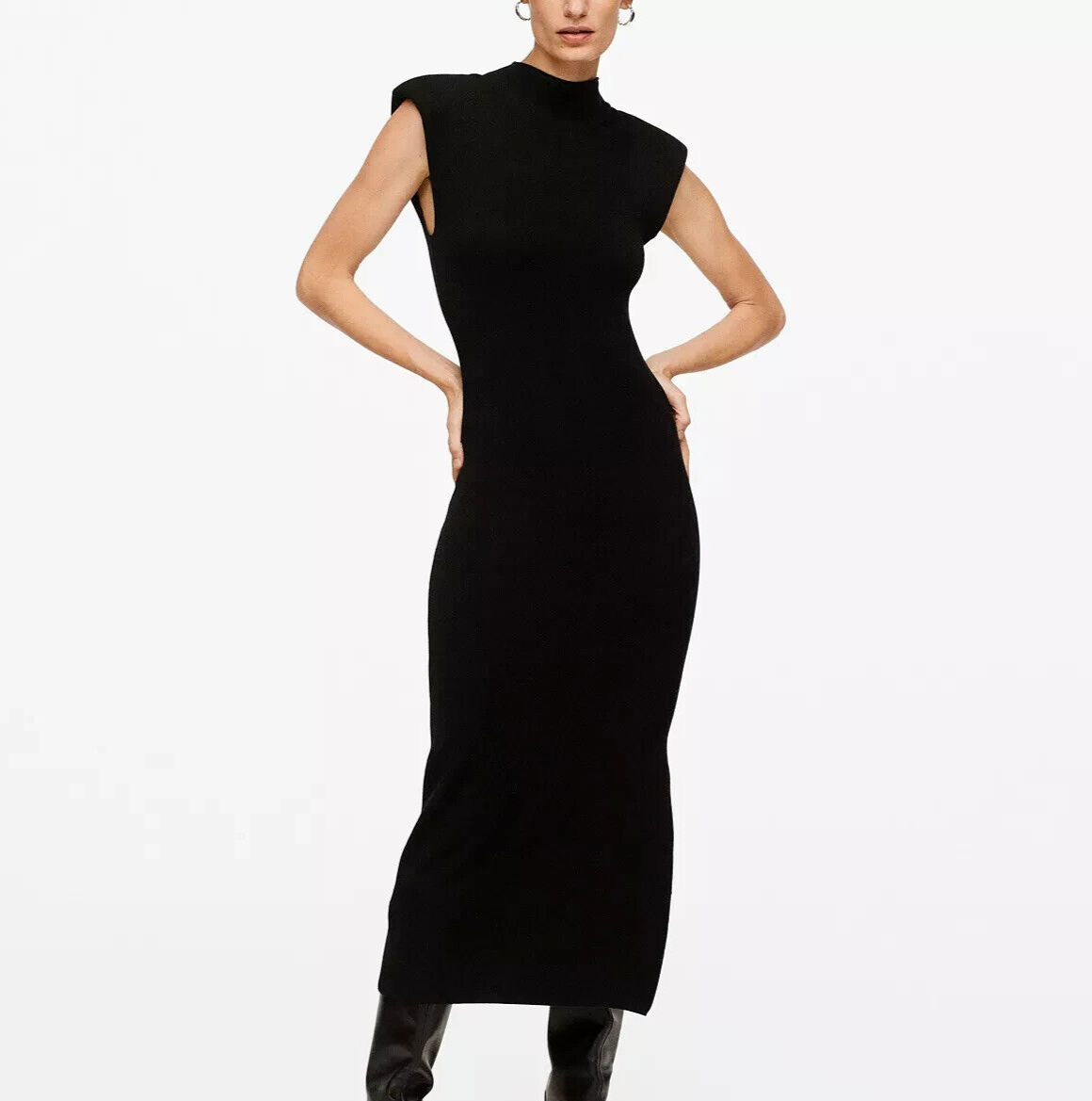 MANGO L55208 Side Slit Knit Black Dress Women's Size XS | eBay