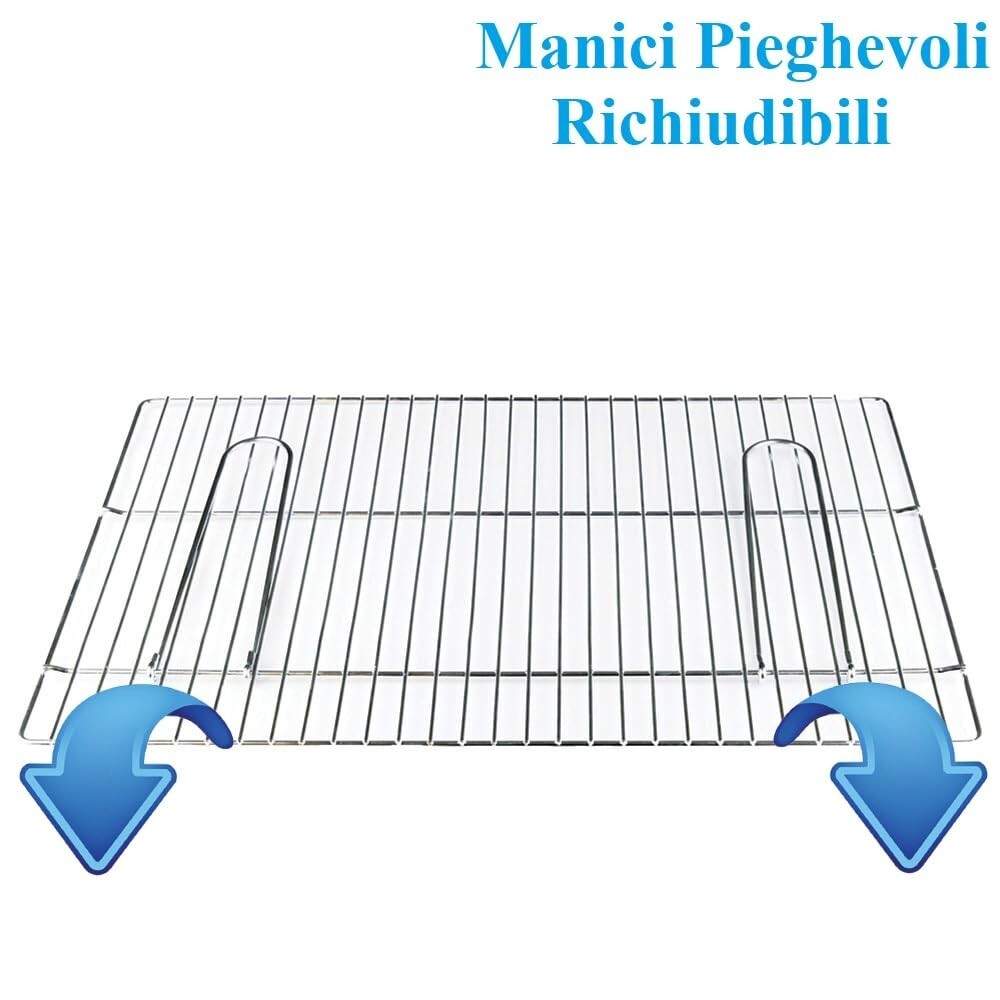 Griglia Per Barbecue In Acciaio Inox Cromato 68x40 Cm Con Doppio Manico – Palucart 8409