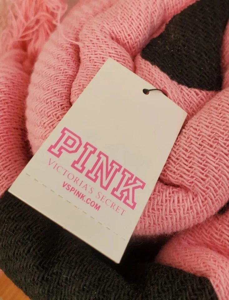 "Manta Victoria Secret ROSA Toalla de Playa Borlas Negro Rosa Tiro 42 X 56""" Foto 4 de 4