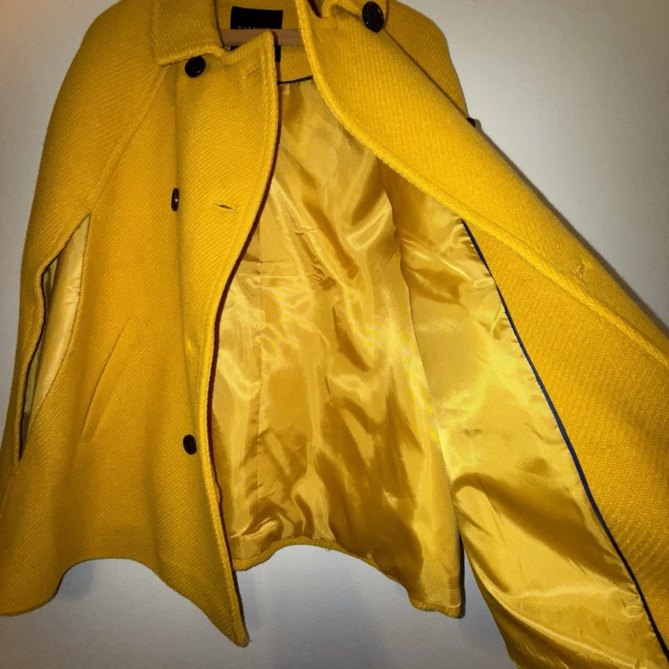 Talbots Womens Yellow Wool Blend Lined Double Breasted Cape Size S/M - Image 3 of 4