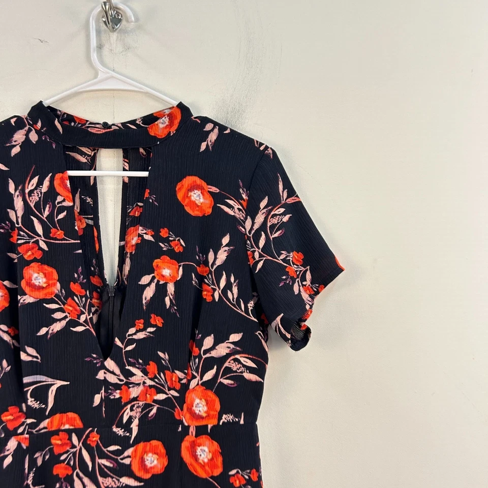 Vestido mediano exuberante para mujer púrpura rojo floral manga corta pulóver abertura delantera 21836 Foto 4 de 4