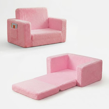 2-in-1 Kids Sofa Recliner Chair Plush Foldable Lounge Seat with Storage Pocket