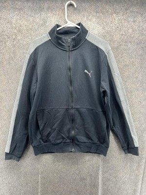 Puma Track Jacket Mens Medium Black Gray Full Zip Colorblock Training Running