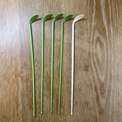 5 Vintage Tupperware Iced Tea Spoons Green Almond Mid-Century Modern Stirrer