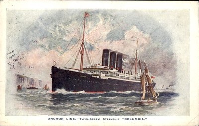 Anchor Line Steamer SS Columbia 2 c1900-20s Vintage Postcard
