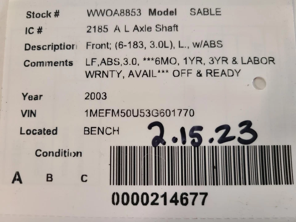 Used Front Left Drive Axle Shaft fits: 2003 Mercury Sable Front 6-183 3.0L L. w/ - Image 4 of 4
