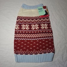 Merry Makings Holiday Fairisle Cat Sweater Small/Medium S/M Snowflake Red White
