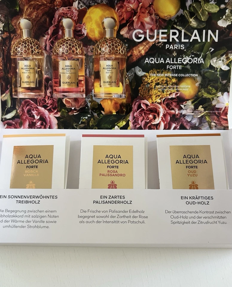 GUERLAIN Aqua Allegoria Forte Set EdP / Bosca Vanille, Rosa Pallisandro 3 Proben