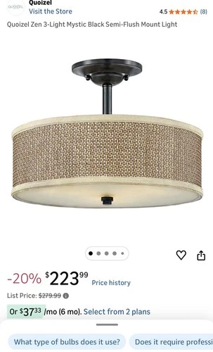 Quoizel Zen 3-Light Mystic Black Semi-Flush Mount Light, 17" Diameter - Picture 1 of 5