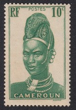 TIMBRE Cameroun RF 1939 coiffure et bijoux 10 centimes vert NEUF