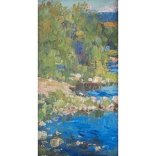 Waterfront Landscape Summer Contemporary Unsigned Framed Oil Canvas Late 20th Century