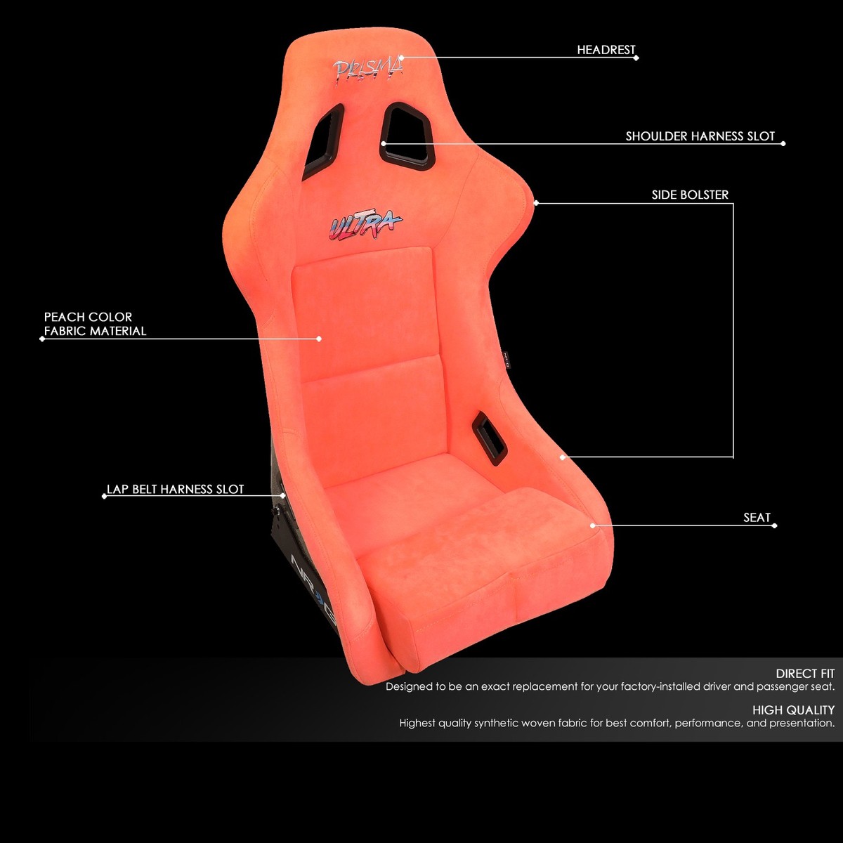 NRG innovations Alcantara Peach Prisma Fixed Back Bucket Seat FRP