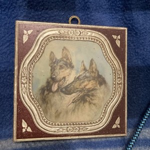 vtg Paul Wood Art German Shepherd Dogs Alsatians Textured On Wood Hanging Plaque
