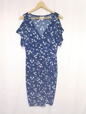 Leona By Leona Edmiston Stretch Ladies Blue Floral Faux Wrap Dress size 10 EUC