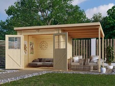 Gartenhaus Gerätehaus Schuppen naturbelassen Pultdach Holz Garten mit Anbaudach