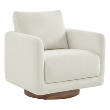 CHITA Rounded Square Swivel Accent Chair 360° Wood Base,Performance&OEKO Fabric
