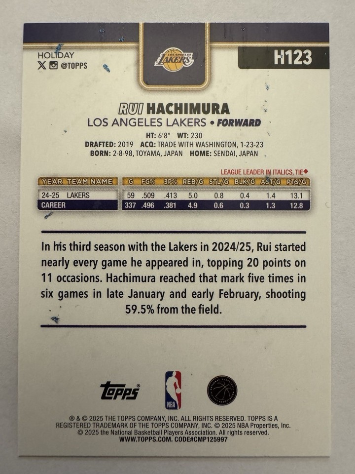 Rui Hachimura - Blue Metallic Glitter SP - 2025/26 Topps Holiday NBA ...