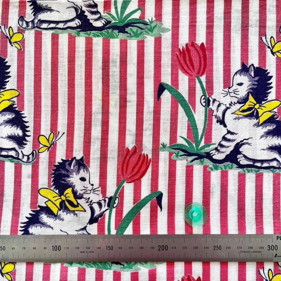 Saco de alimentação vintage gatinho novidade padrão tecido listra vermelha 55×46cm algodão EUA - Imagem 2 de 4