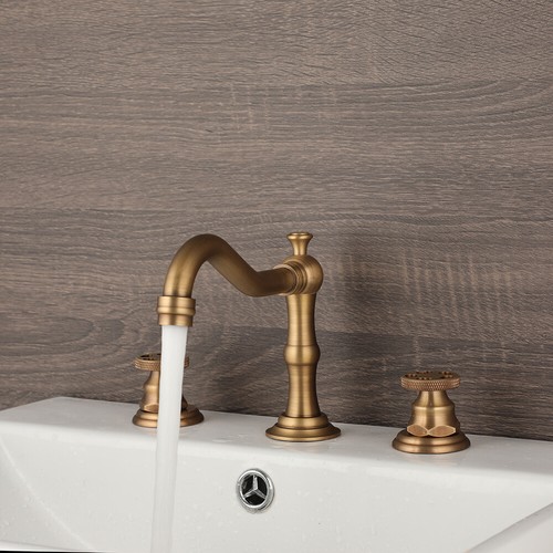 Deck 3PC Antique Brass 2Handle Swivel Spout Bath Tub Basin Mixer Faucet Sink Tap - Picture 14 of 14
