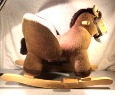 "ROCKIN' RIDER" PLUSH PONY R0CKING HORSE PLAYS MUSICAL TUNE BROWN  WHITE