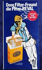 Reval ohne Filter Zigaretten, originale Werbung aus 1974 mit Mann