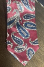 ETIENNE AIGNER Men's Tie Red Blue PAISLEY 100% Tricel Vintage USA Made Geometric