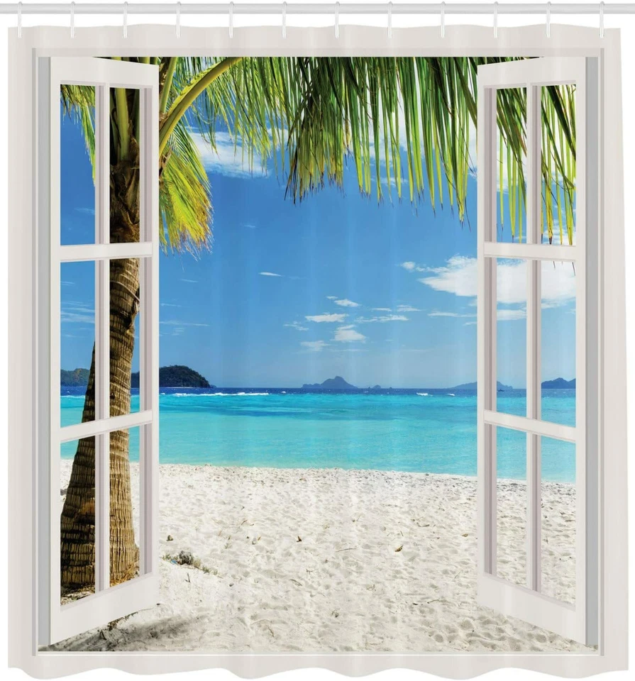 Bathroom Beach Scenic Shower Curtain Waterproof with Hooks 72 In Bathroom-Decor - Image 2 of 4