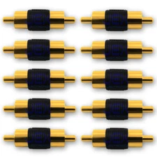 10X Gold RCA/Phono Audio/Video Male to Male Connector/Coupler Gender Changer LOT