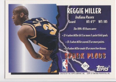 REGGIE MILLER Topps SPARK PLUGS Insert Basketball Card INDIANA
