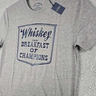 Lucky Brand WHISKEY Shirt Mens MEDIUM GRAY BLUE BREAKFAST LIQUOR Casual NWT