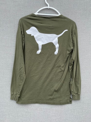 Vitoria’s Secret PINK Shirt Women's XS Green Dog V Neck Long Sleeve