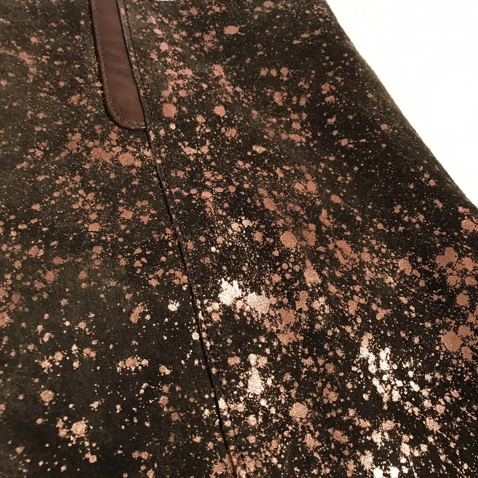 Bolso de mano Merona de cuero para mujer gamuza marrón metálico salpicaduras doble asa Foto 3 de 4