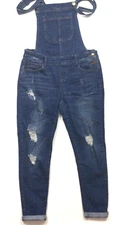 WAX JEAN USA Bib Overalls Junior Sz Med Denim Ripped Distressed  Blue RN #134352