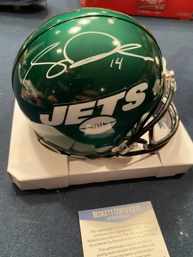 Sam Darnold Jets Autographed Mini Helmet.  Beckett Witnessed
