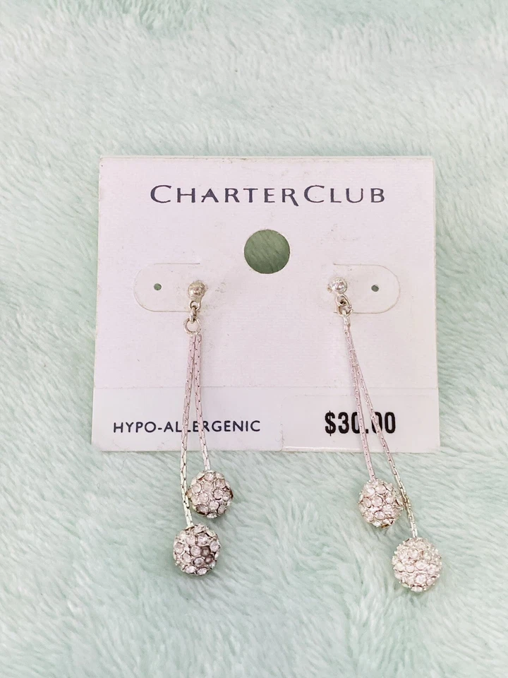 Brincos pendurados da moda Charter Club - esferas de cristal - Imagem 2 de 4