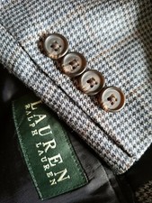 52R Ralph Lauren Blue brown Tooth Check Silk Wool Blazer Sport Coat Jacket