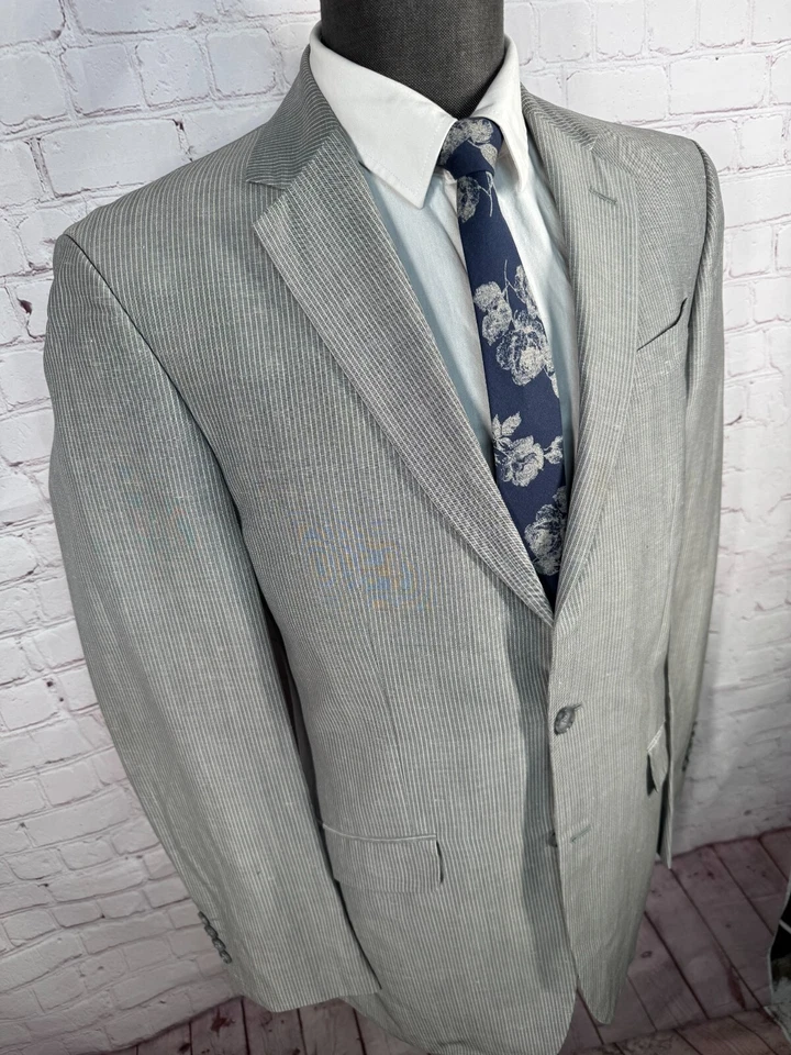 KENNETH COLE Para Hombres Gris Rayas Ajuste Ajustado Traje Abrigo Deportivo Blazer Chaqueta 40L Foto 3 de 4