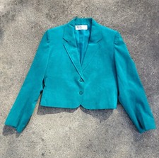 Adolph Schumann Lilli Ann vintage 70s 80s ultrasuede jacket teal blue crop XS
