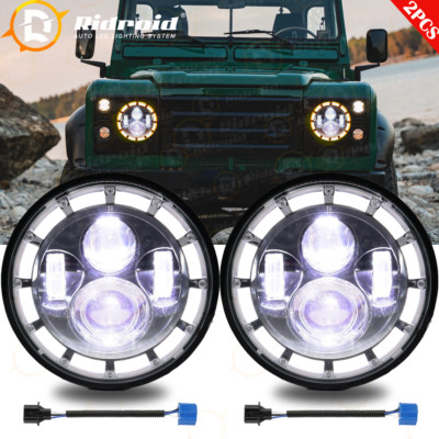 For Land Rover Defender 90 & 110 Pair 7'' Inch LED Headlights Combo&Halo Ring DRL