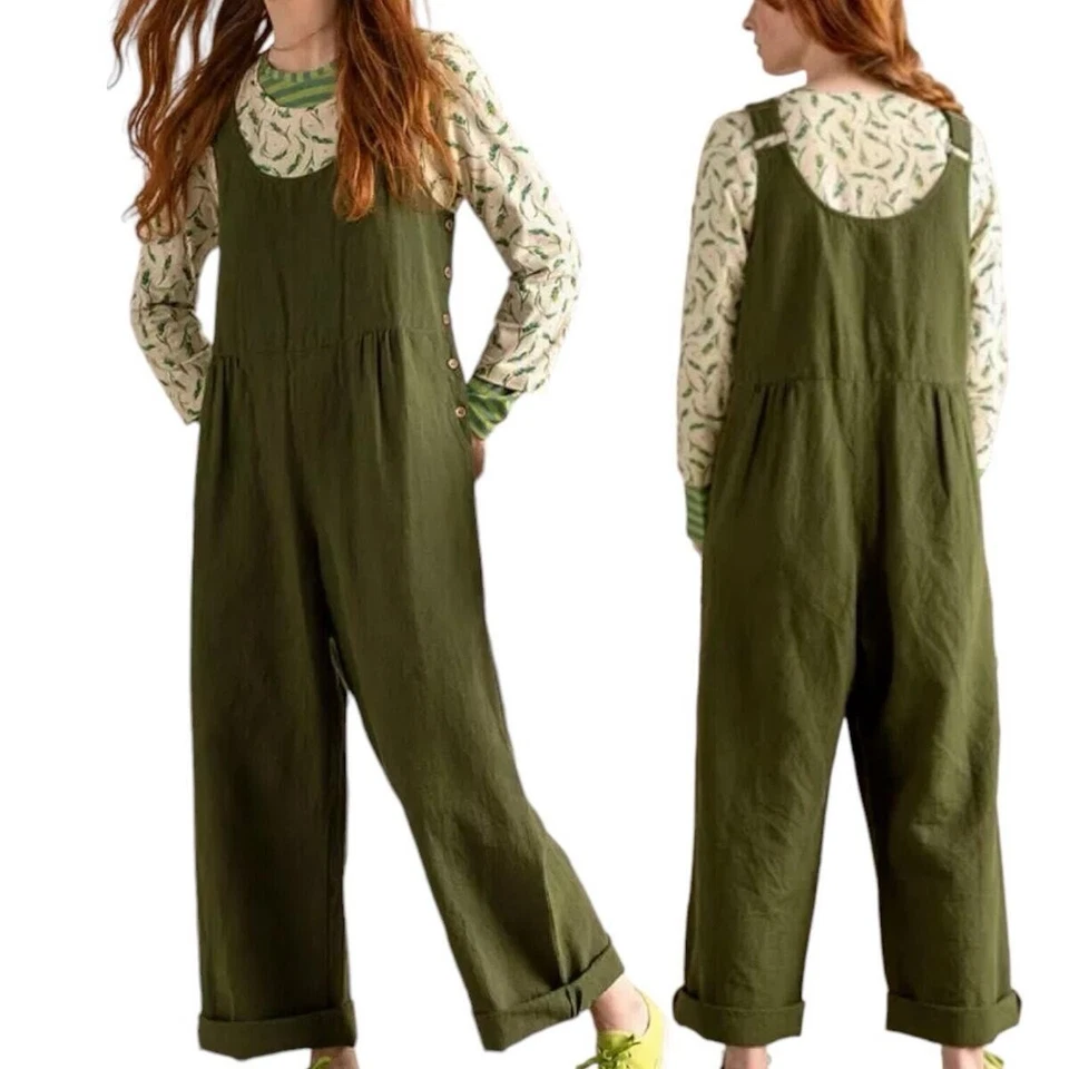 Gudrun Sjoden Harvest Dungarees Jumpsuit Overalls Organic Cotton Linen Green L - Image 4 of 4