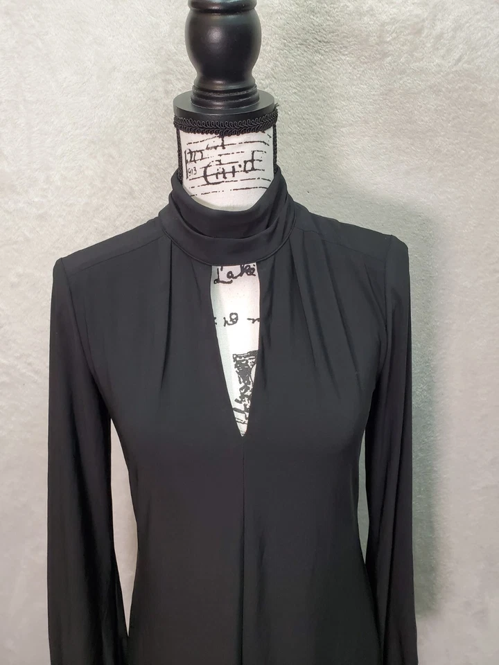 Vestido recortado White House Black Market para mujer talla 6 negro manga larga cremallera trasera Foto 4 de 4