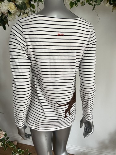 Womens Joules Harbour Top Size 6 Cream Stripe Sausage Dog Long Sleeve NEW OP96 - Picture 9 of 17