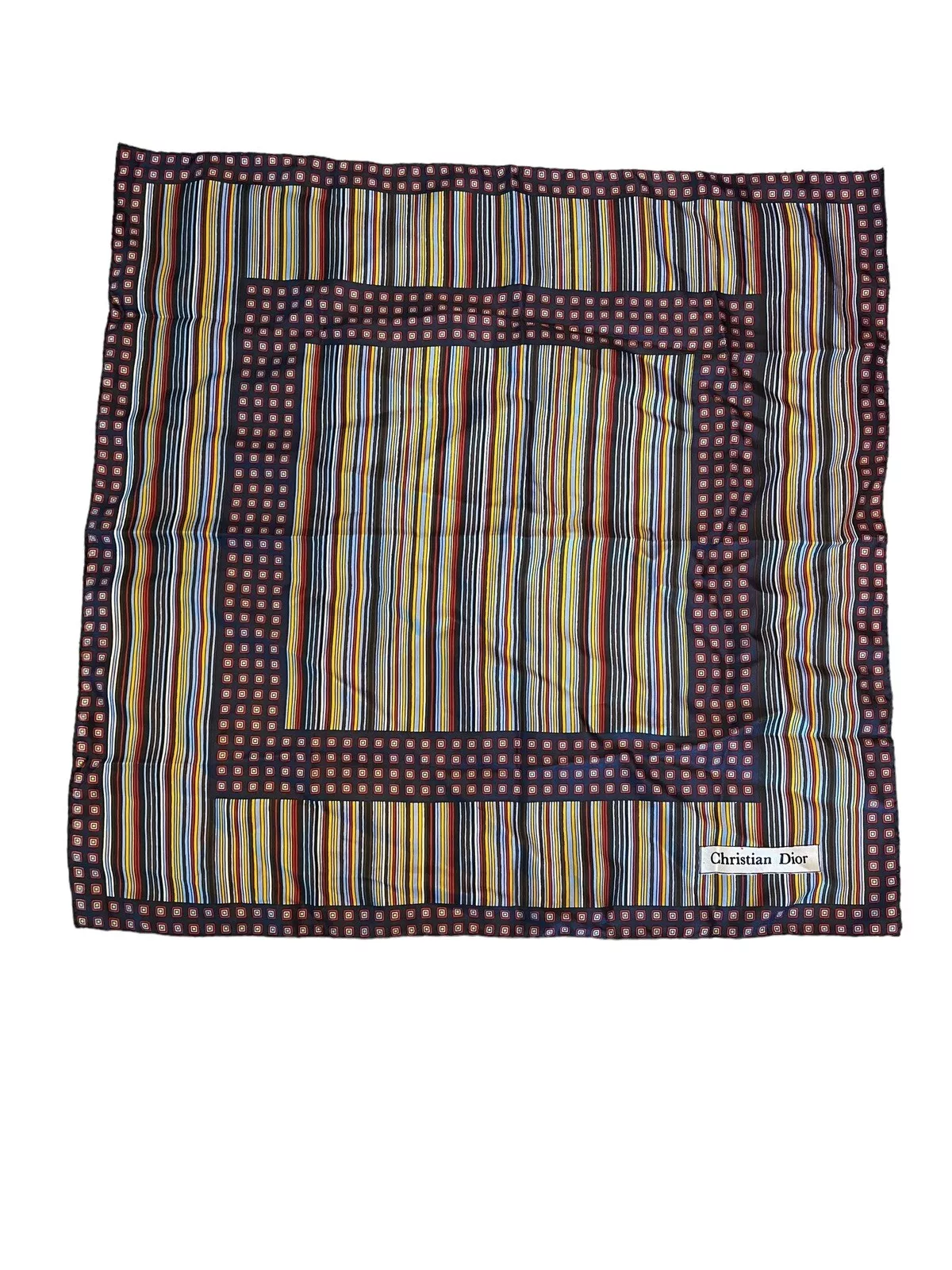 Foulard carré en soie vintage CHRISTIAN DIOR bandana 18 pouces x 18 pouces bandes multicolores