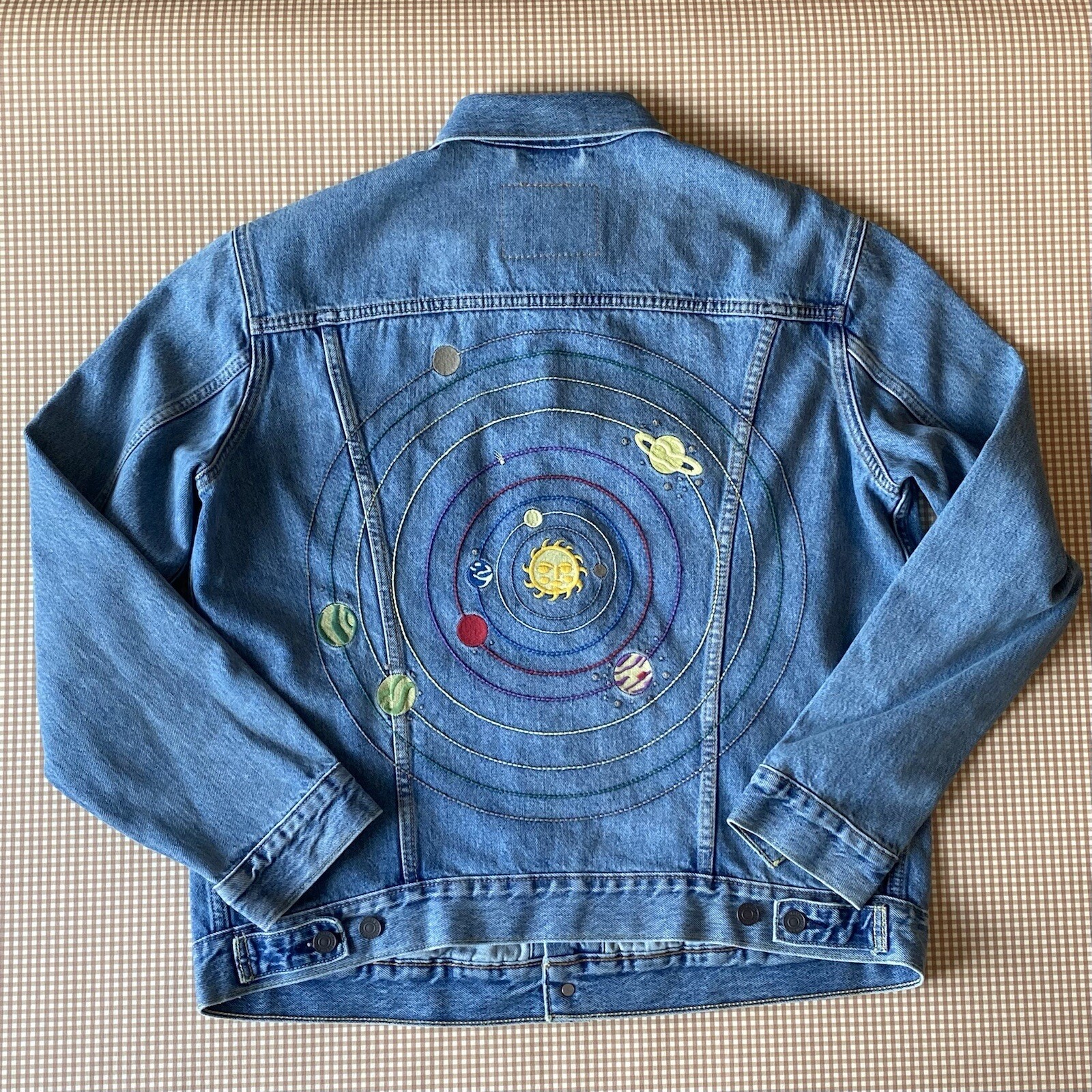 Levi’s Trucker Jacket Solar System Planets Denim Jean. Size Large Men’s. READ
